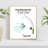 Christian Father’s Day Handprint Craft | God Blessed Me with the Best Dad Printable | Dad Birthday Gift from Kids | Fishing Keepsake DIY