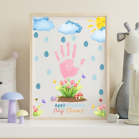 April Showers Bring May Flowers Handprint Craft Printable | Spring Preschool Activity | Fingerprint Raindrop Art | Kids Seasonal Keepsake PDF