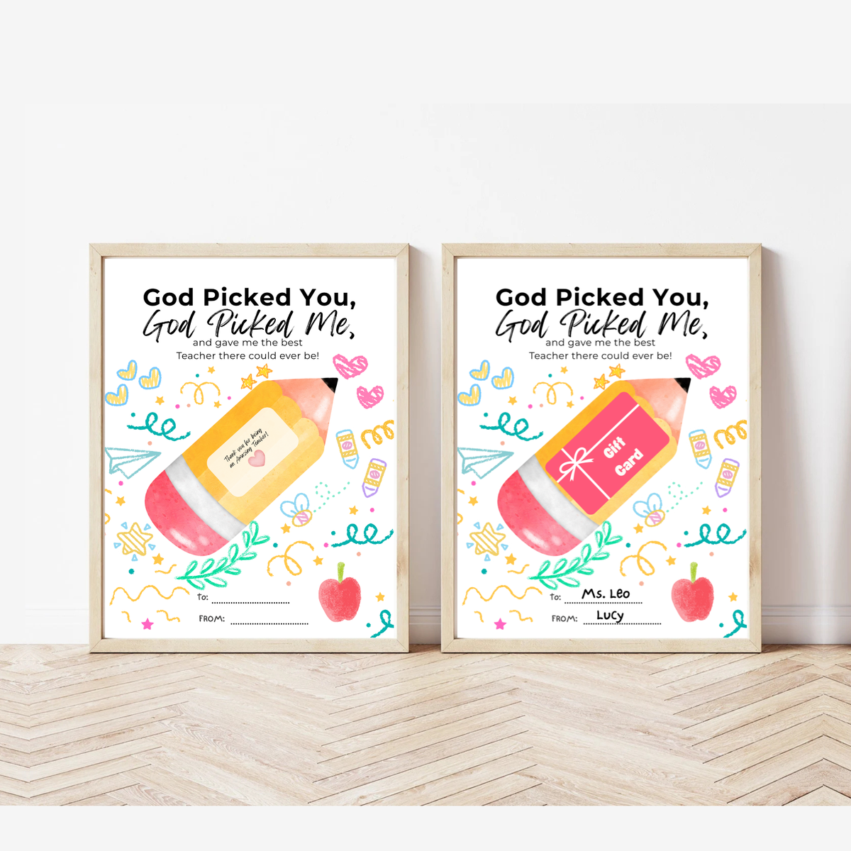 Christian Teacher Appreciation Gift Card Holder Printable, God Picked You God Picked Me Teacher Gift, End of School Teacher Thank You Card, Instant Download