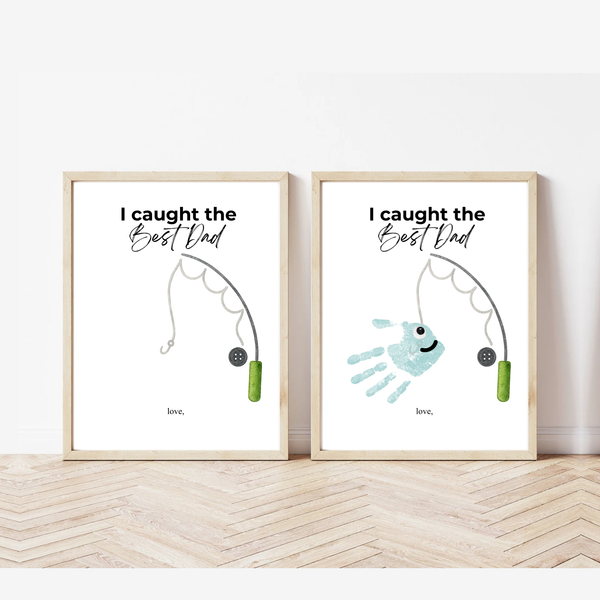 I Caught the Best Dad Simple Handprint Craft | Father’s Day & Birthday Gift Printable | Fishing Dad Keepsake from Kids | Simple DIY Handprint Art