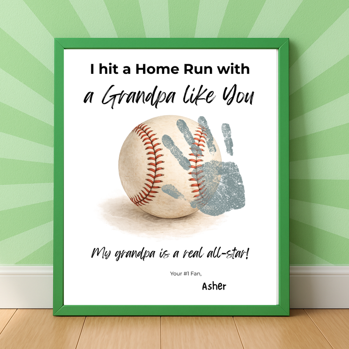 Baseball Handprint Craft for Grandpa, I Hit a Home Run with a Grandpa Like You Printable, Father’s Day Baseball Keepsake from Kids