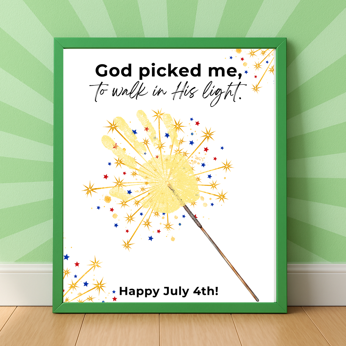 God Picked Me to Walk in His Light Handprint Craft Printable | Christian 4th of July Keepsake | Faith-Based Independence Day Activity