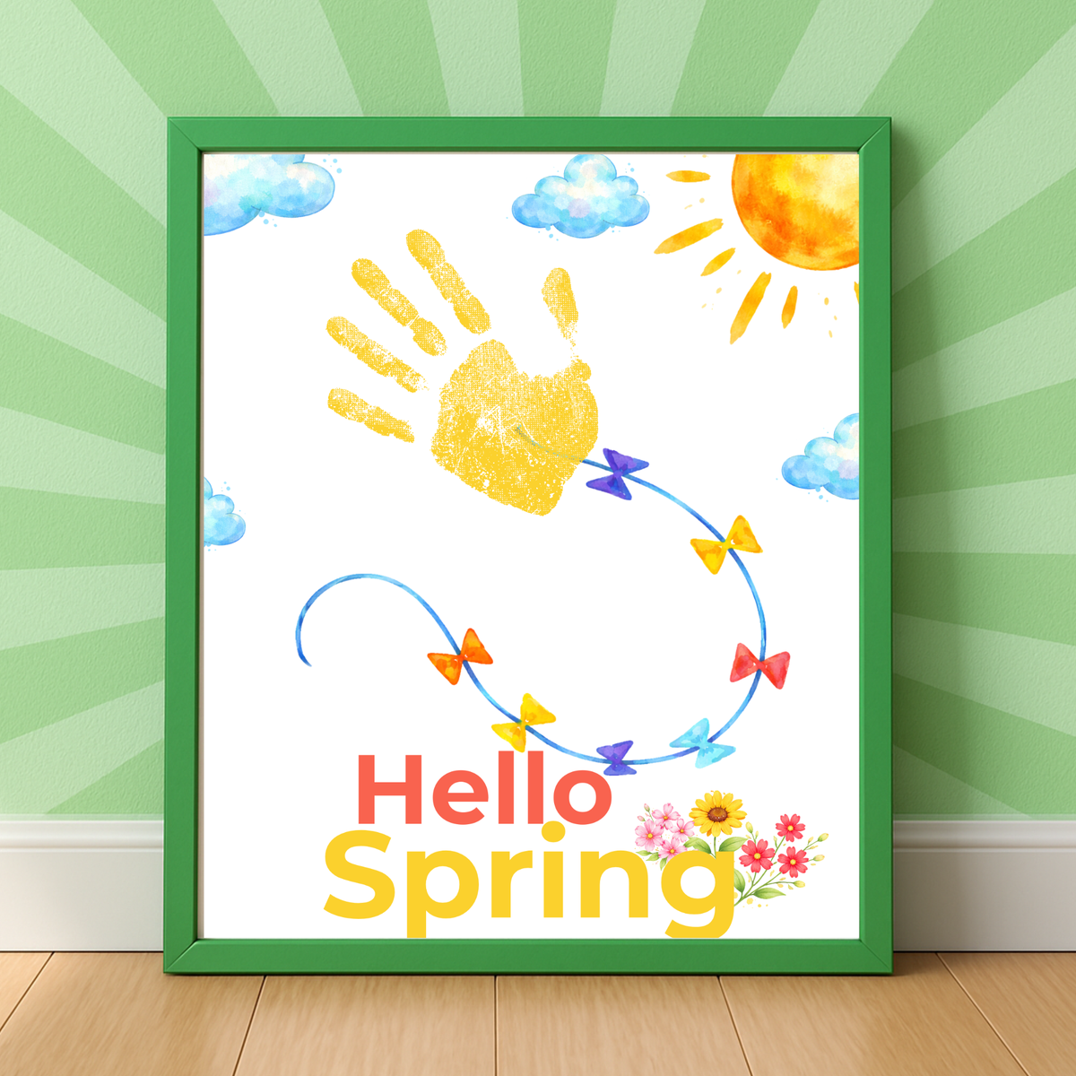 Hello Spring Handprint Kite Craft Printable with Kite | Spring Preschool Activity | Kids Seasonal Art Project | Classroom Spring Keepsake PDF