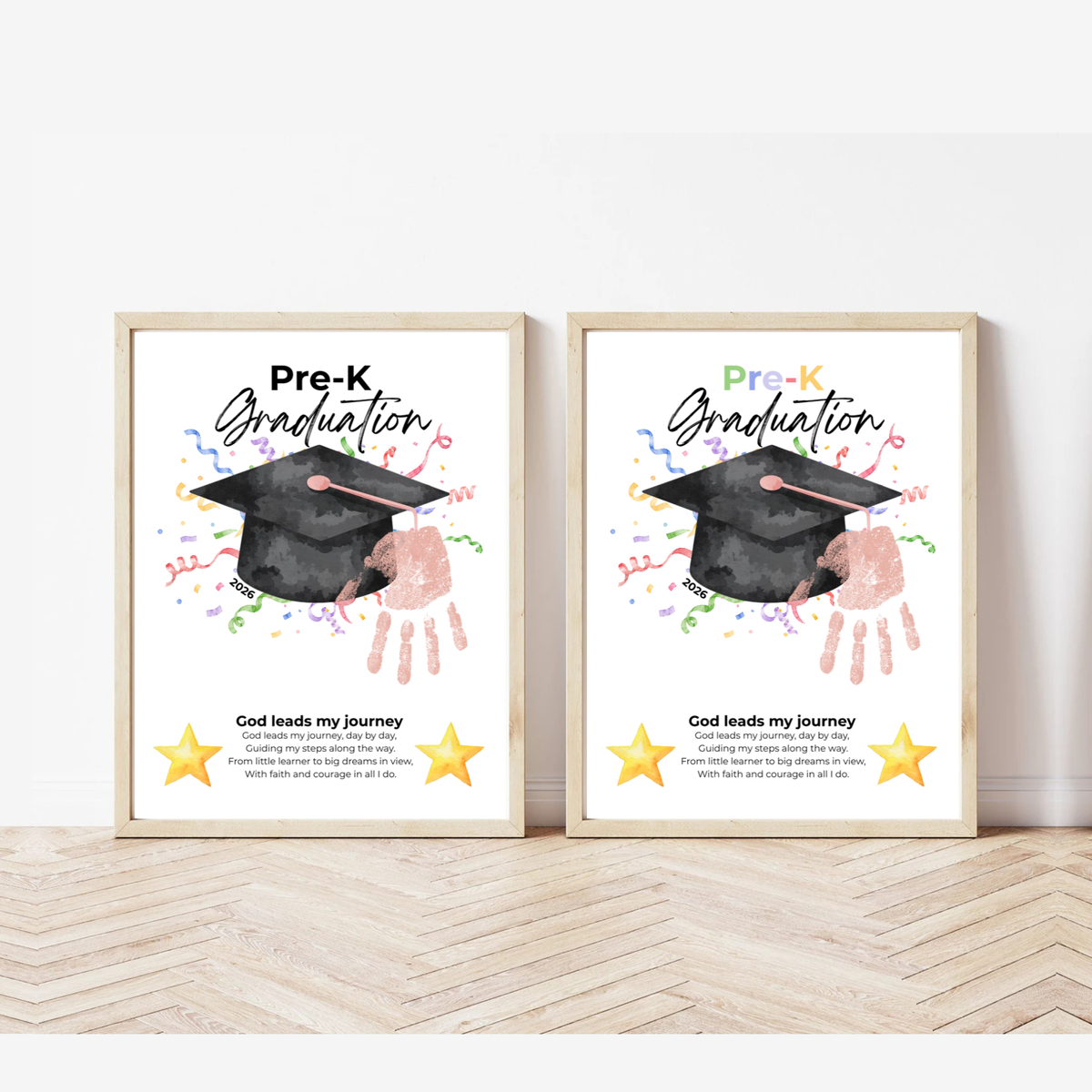 Christian Pre-K Graduation Handprint Craft Printable | Graduation Keepsake | God Leads My Journey Preschool Graduation Art | End of Year DIY PDF