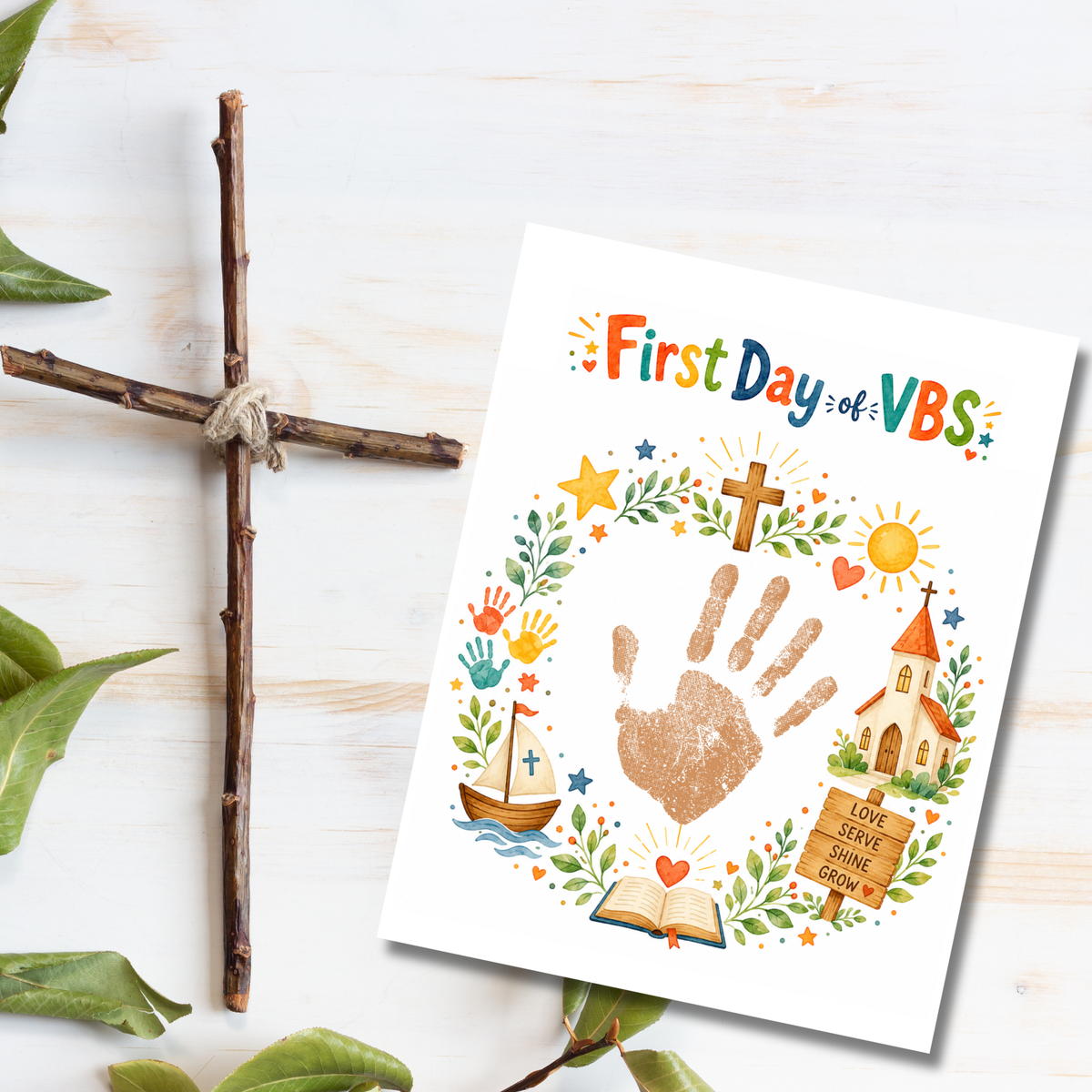 First Day of VBS Handprint Craft Printable | Vacation Bible School Keepsake | Christian Summer Church Activity
