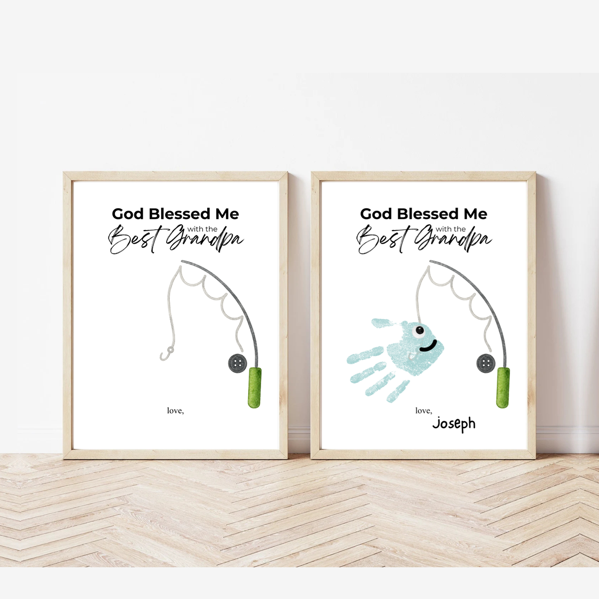 Christian Grandpa Handprint Craft Printable | God Blessed Me with the Best Grandpa Gift | Father’s Day or Birthday Keepsake | Fishing DIY