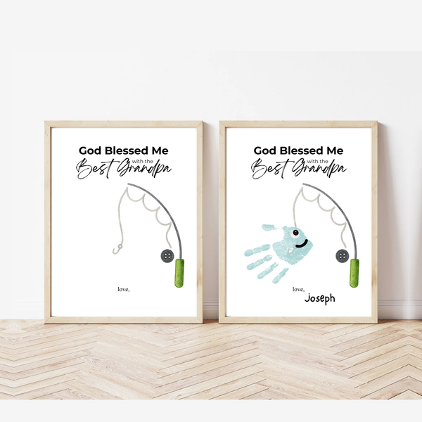 Christian Grandpa Handprint Craft Printable | God Blessed Me with the Best Grandpa Gift | Father’s Day or Birthday Keepsake | Fishing DIY
