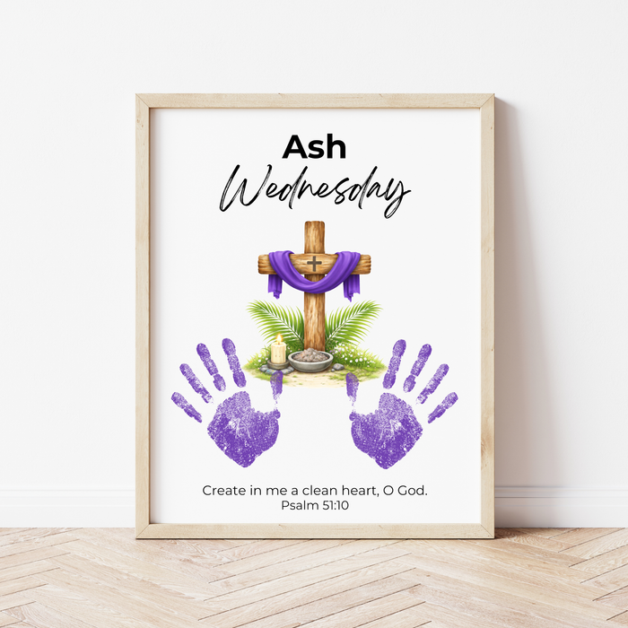Ash Wednesday Handprint Craft Printable | Christian Lent Keepsake Art | Psalm 51:10 Faith-Based Kids Activity PDF