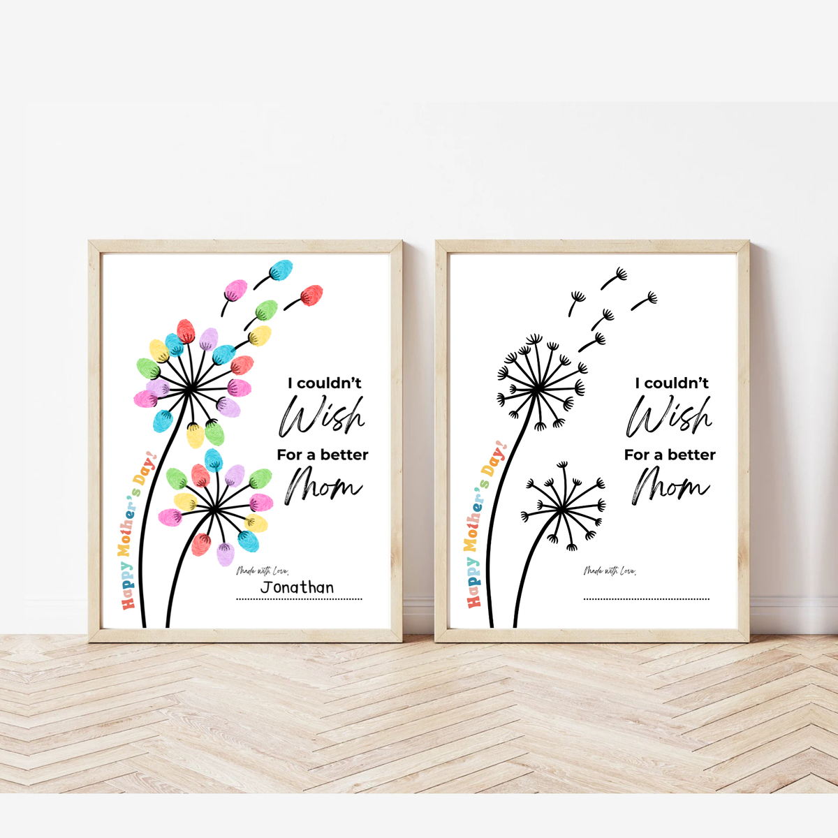 Mother’s Day Fingerprint Craft Printable | I Couldn’t Wish for a Better Mom Keepsake | Preschool DIY Mom Gift | Dandelion Fingerprint Art PDF