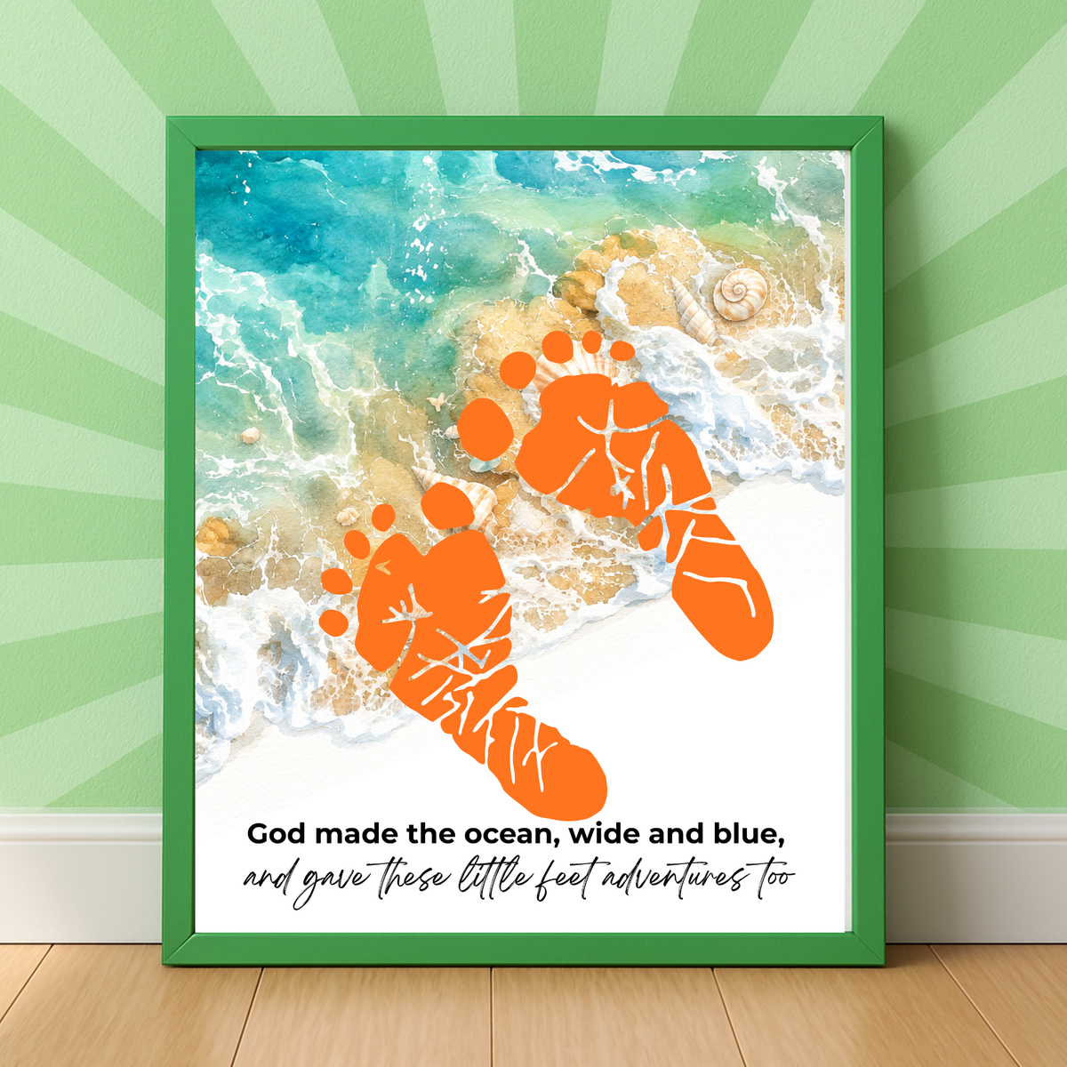 God Made the Ocean, Wide and Blue Footprint Craft Printable | Christian Beach Keepsake | Summer Footprint Art for Kids