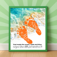 God Made the Ocean, Wide and Blue Footprint Craft Printable | Christian Beach Keepsake | Summer Footprint Art for Kids