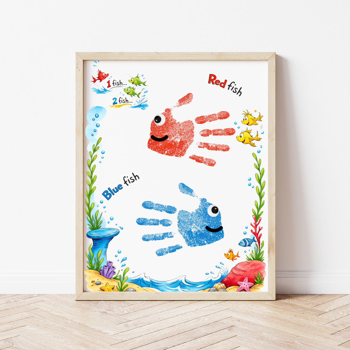 Red Fish Blue Fish Handprint Craft Printable | Kids Literacy Art Activity | Color Learning Classroom Keepsake PDF