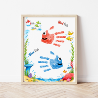 Red Fish Blue Fish Handprint Craft Printable | Kids Literacy Art Activity | Color Learning Classroom Keepsake PDF