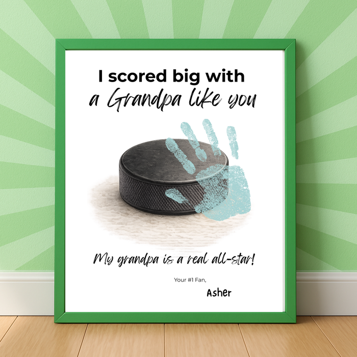 Hockey Handprint Craft for Grandpa, I Scored Big with a Grandpa Like You Printable, Father’s Day Grandpa Gift from Kids