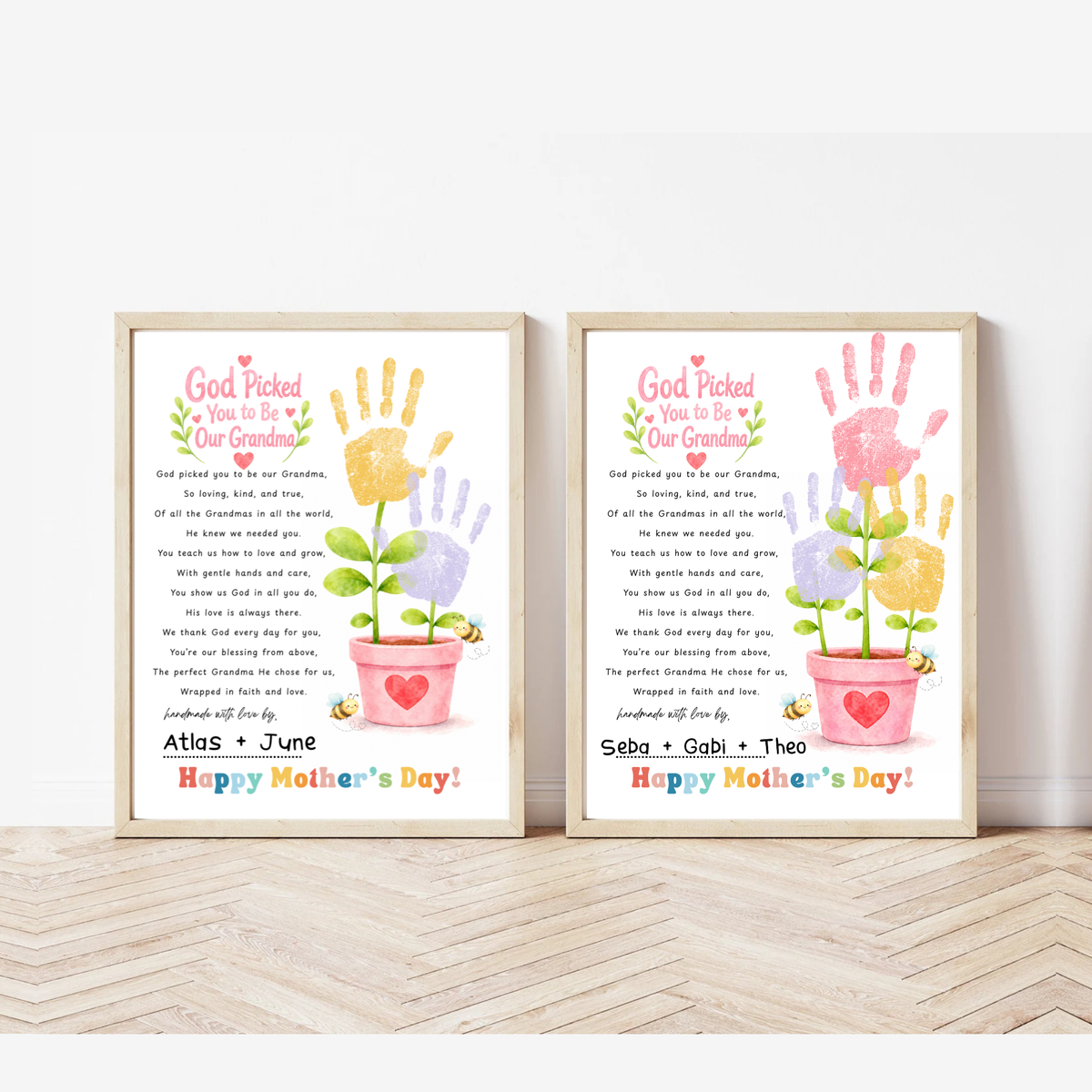God Picked You to Be Our Grandma Handprint Craft Printable | Christian Mother’s Day Gift for Grandma | Flower Keepsake from Grandkids | Faith Based Grandma Gift