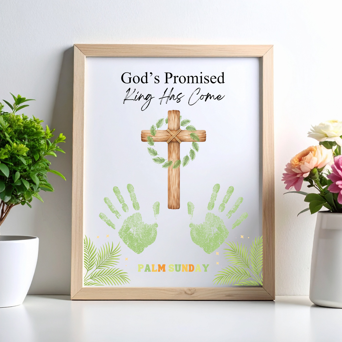 Palm Sunday Handprint Cross Craft Printable | “God’s Promised King Has Come” Christian Kids Activity | Easter Faith Keepsake PDF