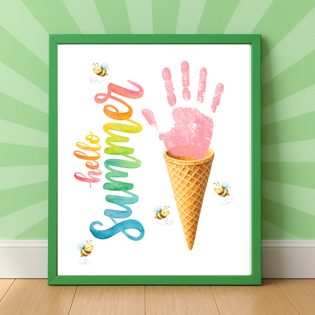 Hello Summer Ice Cream Cone Handprint Craft Printable | Summer Keepsake Activity for Kids | Preschool, Daycare & Kindergarten Summer Art