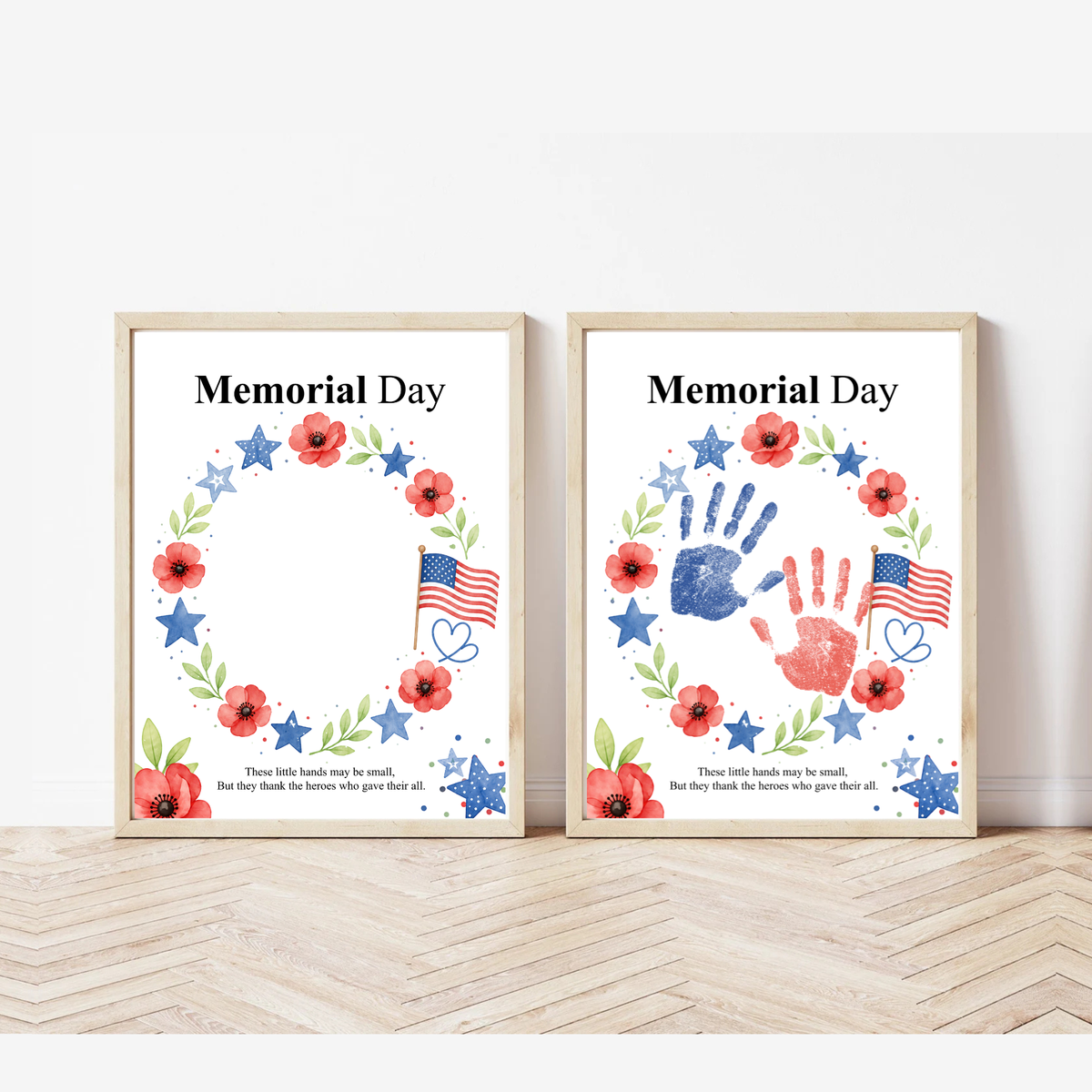 Memorial Day Handprint Wreath Craft Printable | Patriotic Keepsake Art for Kids | Red White Blue Handprint Activity | Preschool Classroom PDF