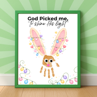 Christian Easter Handprint Craft Printable | “God Picked Me to Shine His Light” Bunny Keepsake | Faith-Based Kids Art Activity PDF