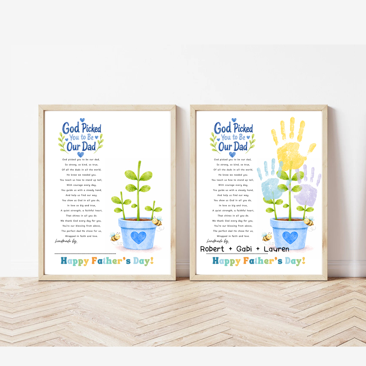 Christian Father’s Day Handprint Craft Printable | God Picked You to Be My Dad | Faith-Based Dad Keepsake Gift from Kids | Preschool DIY Handprint Art PDF