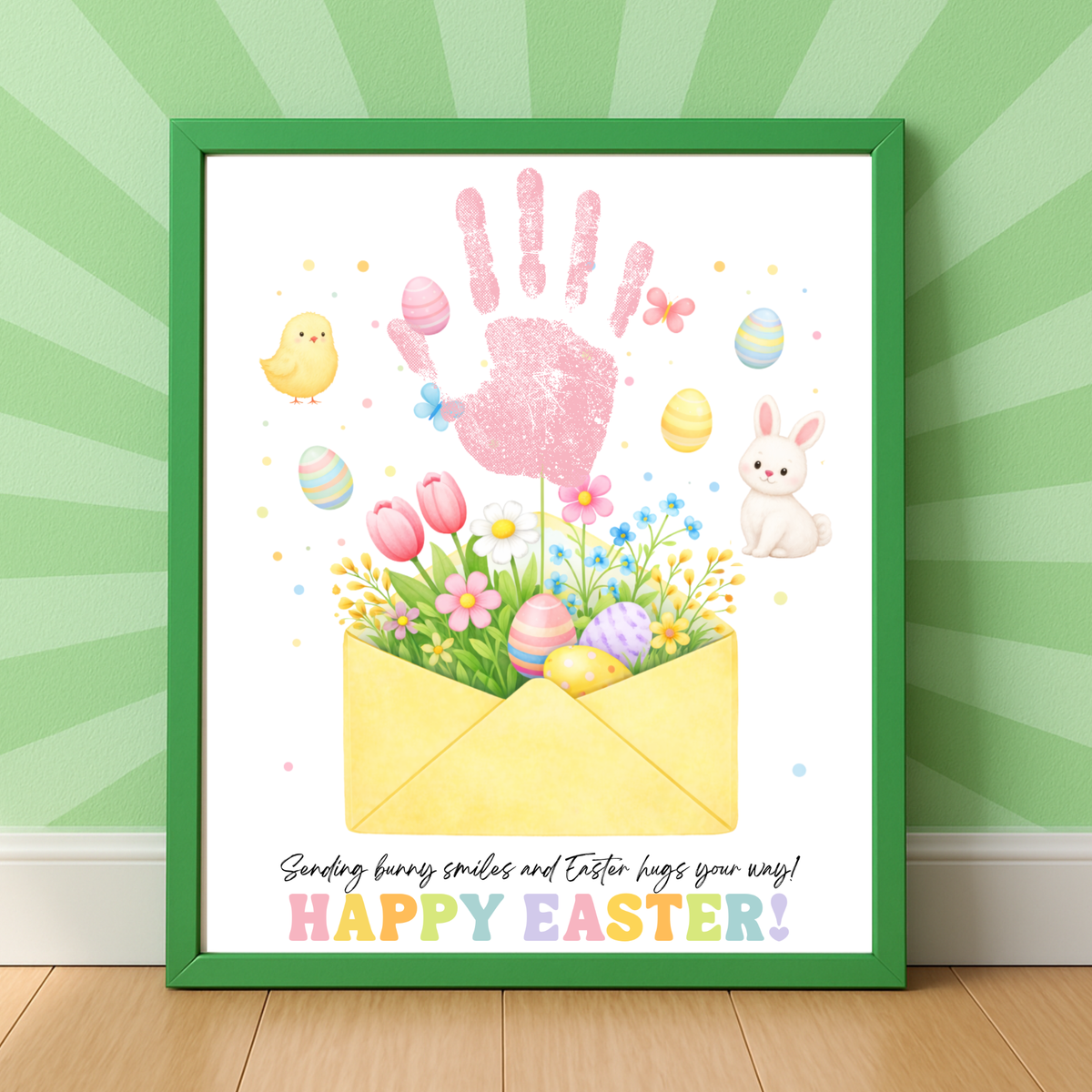 Easter Handprint Craft Printable | Bunny & Chick Flower Envelope Keepsake | Preschool Fine Motor Spring Activity PDF