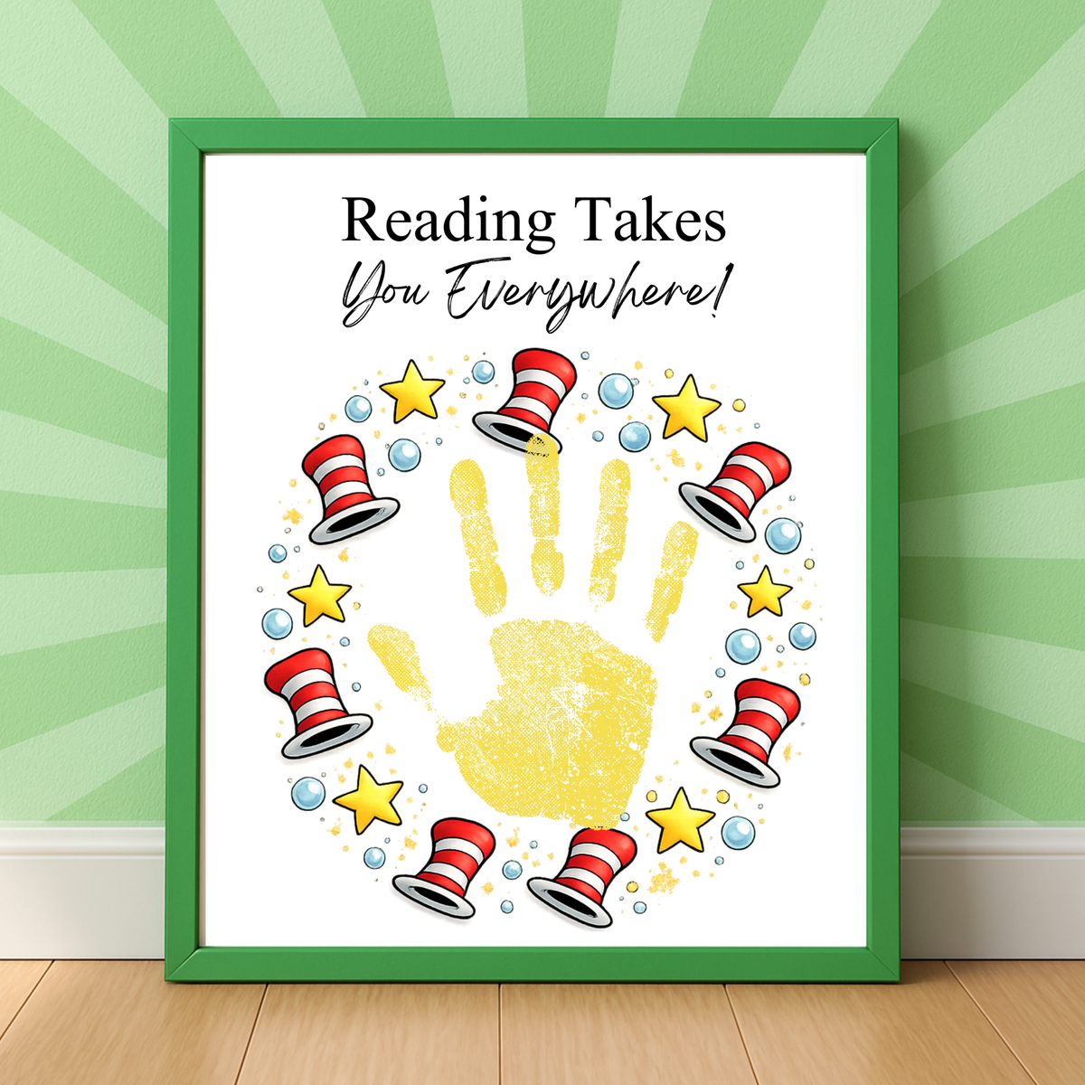 Reading Takes You Everywhere Wreath Handprint Craft Printable | Kids Literacy Week Activity | Preschool Reading Celebration Art PDF