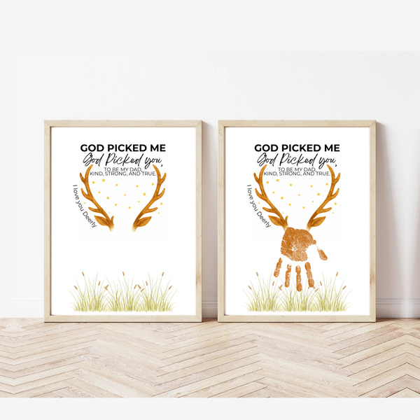 God Picked Me Father’s Day Handprint Craft Printable | Christian Dad Keepsake from Kids | Deer Handprint Art | Faith-Based Preschool DIY Printable