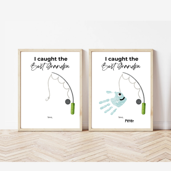I Caught the Best Grandpa Handprint Craft Printable | Father’s Day & Birthday Gift for Grandpa | Fishing Keepsake from Kids | DIY Download