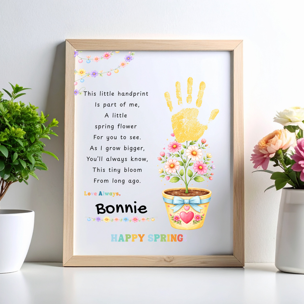 Spring Handprint Flower Craft Printable | Personalized Keepsake Poem Activity | Preschool Spring Art Gift | Kids Flower Pot Handprint PDF