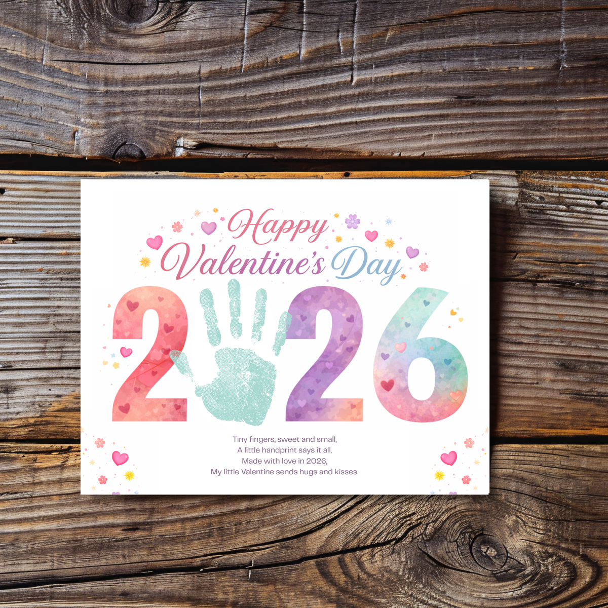 Valentine’s Day 2026 Handprint Craft Printable | Yearly Valentine Keepsake | Kids Valentine Art PDF