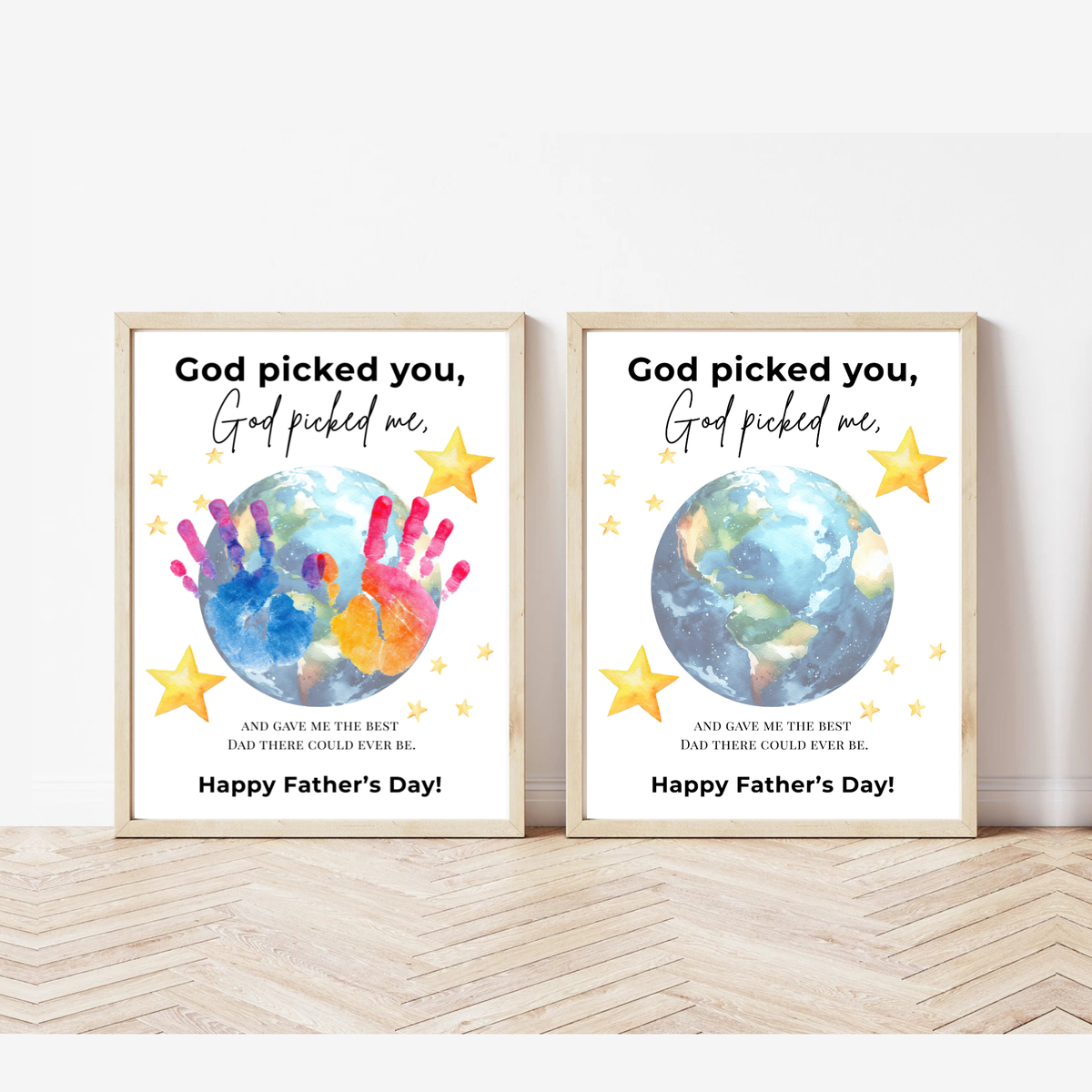 Christian Father’s Day Globe Handprint Craft Printable | God Picked You Dad Keepsake | Kids Handprint Art Gift | Preschool DIY PDF