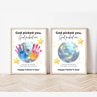 Christian Father’s Day Globe Handprint Craft Printable | God Picked You Dad Keepsake | Kids Handprint Art Gift | Preschool DIY PDF