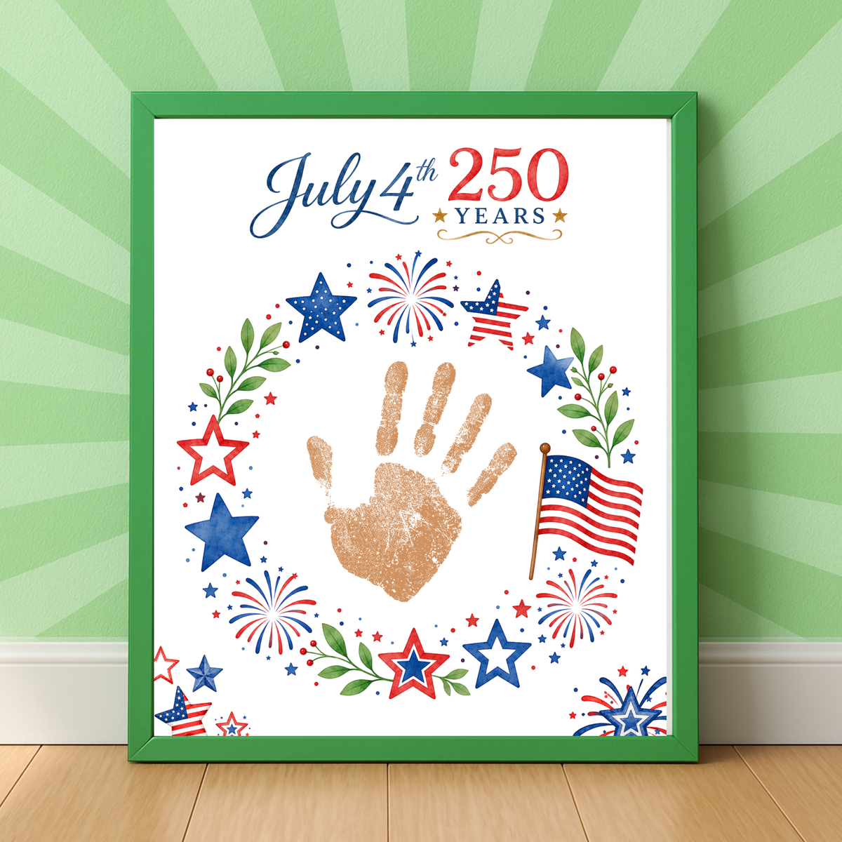 July 4th 250 Years Handprint Craft Printable, Patriotic Independence Day Keepsake Activity for Kids, America 250 Celebration