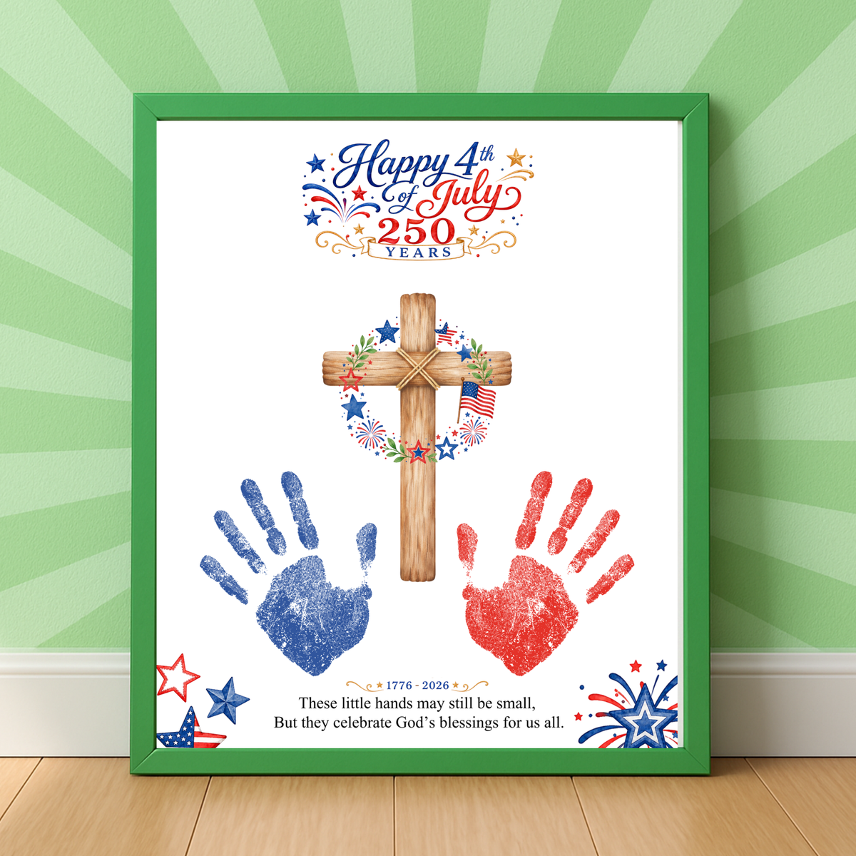 Christian July 4th Handprint Craft Printable, America 250 Faith-Based Patriotic Keepsake Activity for Kids
