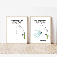 Christian Father’s Day Handprint Craft | God Blessed Me with the Best Dad Printable | Dad Birthday Gift from Kids | Fishing Keepsake DIY