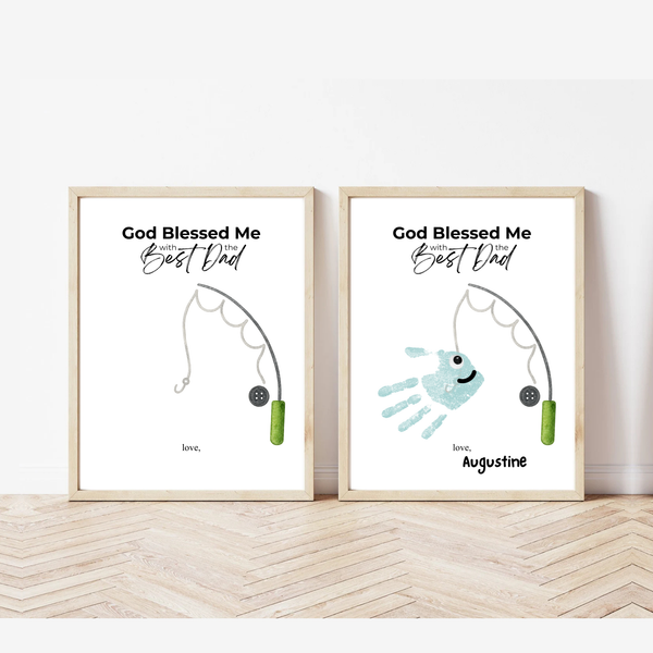 Christian Father’s Day Handprint Craft | God Blessed Me with the Best Dad Printable | Dad Birthday Gift from Kids | Fishing Keepsake DIY