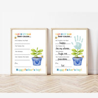 Father’s Day Handprint Craft Printable | I Love My Dad Bee-cause Worksheet | Fill-in-the-Blank Keepsake Gift from Kids | Preschool DIY Art PDF