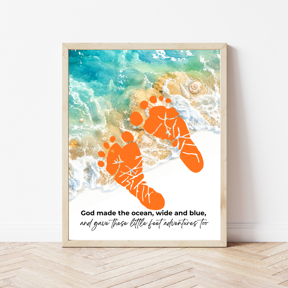 God Made the Ocean, Wide and Blue Footprint Craft Printable | Christian Beach Keepsake | Summer Footprint Art for Kids