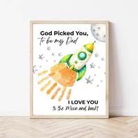 God Picked You to Be My Dad Rocket Handprint Craft Printable, Father’s Day Space Keepsake Gift from Kids