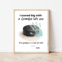 Hockey Handprint Craft for Grandpa, I Scored Big with a Grandpa Like You Printable, Father’s Day Grandpa Gift from Kids