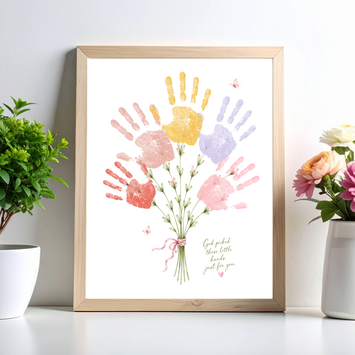 Christian Mother’s Day Handprint Craft Printable | God Picked These Little Hands for You | Mom Grandma Aunt Keepsake Gift | Birthday & Valentine’s Day Printable