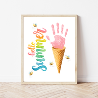 Hello Summer Ice Cream Cone Handprint Craft Printable | Summer Keepsake Activity for Kids | Preschool, Daycare & Kindergarten Summer Art