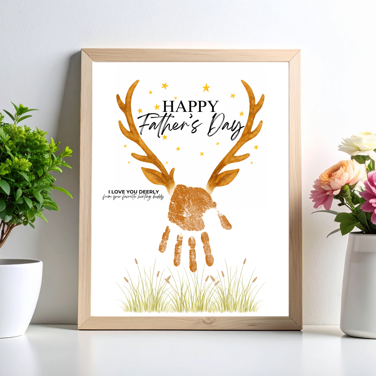 Father’s Day Handprint Craft Printable | Happy Father’s Day Deer Keepsake from Kids | Hunting Dad Gift | Preschool DIY Handprint Art PDF