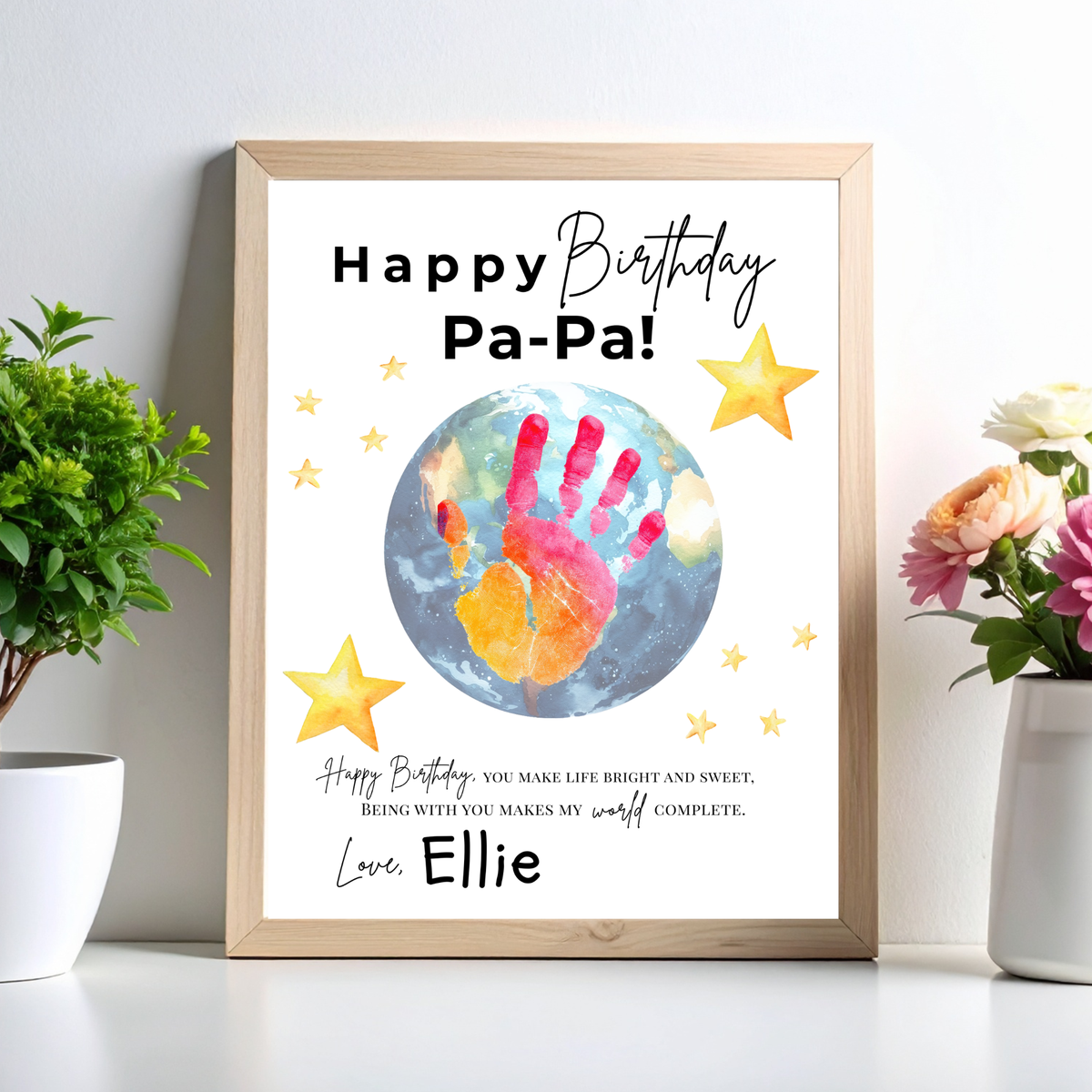 PaPa Birthday Handprint Craft Printable | Happy Birthday Pa-Pa Keepsake from Kids | Grandpa Birthday Gift | 1 or 2 Handprints | Kids DIY Art PDF