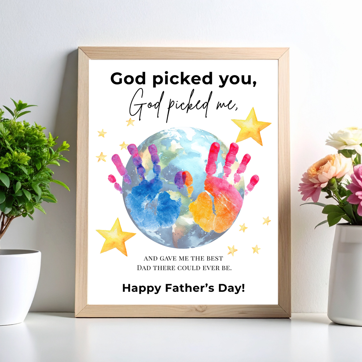 Christian Father’s Day Globe Handprint Craft Printable | God Picked You Dad Keepsake | Kids Handprint Art Gift | Preschool DIY PDF