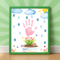 April Showers Bring May Flowers Handprint Craft Printable | Spring Preschool Activity | Fingerprint Raindrop Art | Kids Seasonal Keepsake PDF