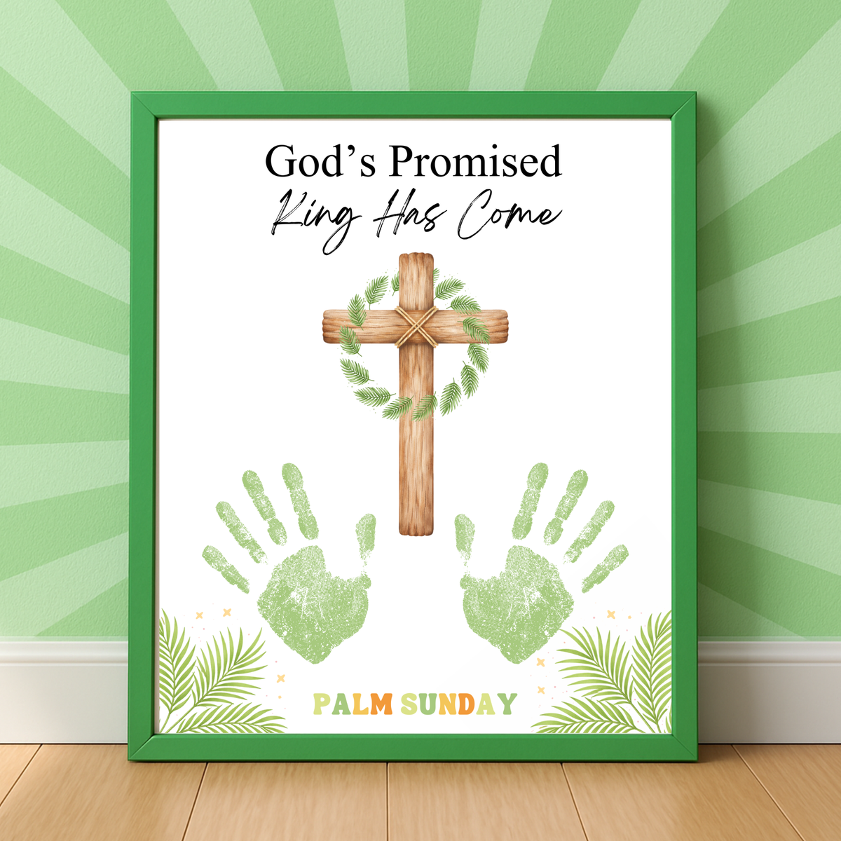 Palm Sunday Handprint Cross Craft Printable | “God’s Promised King Has Come” Christian Kids Activity | Easter Faith Keepsake PDF