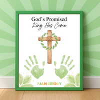 Palm Sunday Handprint Cross Craft Printable | “God’s Promised King Has Come” Christian Kids Activity | Easter Faith Keepsake PDF