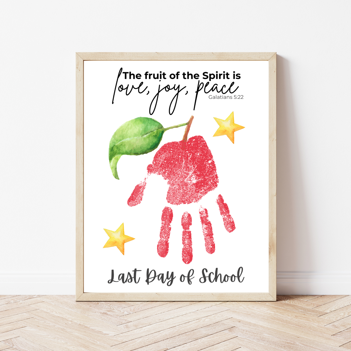 Fruit of the Spirit Apple Handprint Craft Printable | First & Last Day of School Keepsake | Christian Back to School Activity