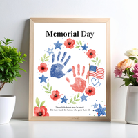 Memorial Day Handprint Wreath Craft Printable | Patriotic Keepsake Art for Kids | Red White Blue Handprint Activity | Preschool Classroom PDF